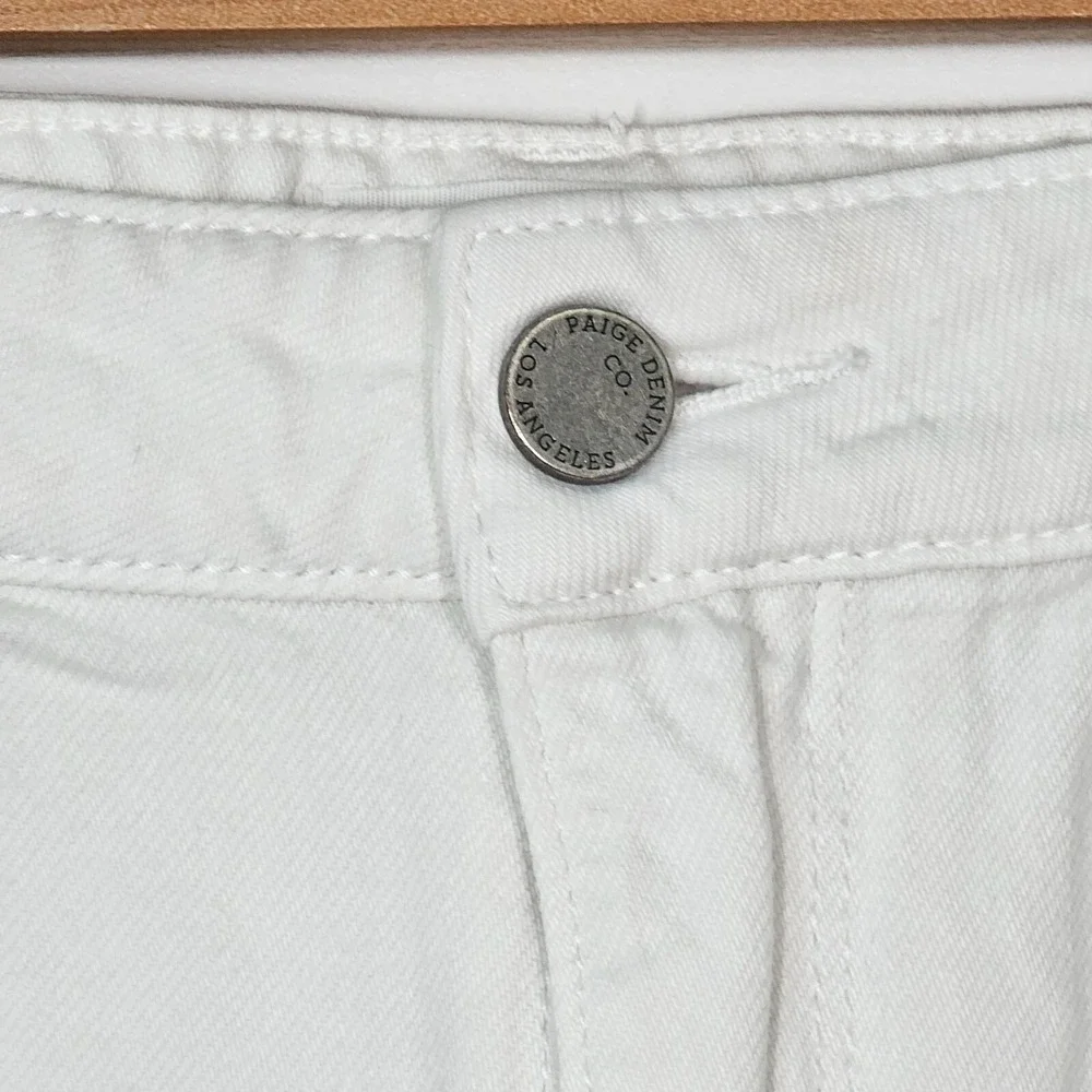 Paige Cuffed Raw Hem Jeans Shorts High-Rise White Denim‎ Women's Size 30